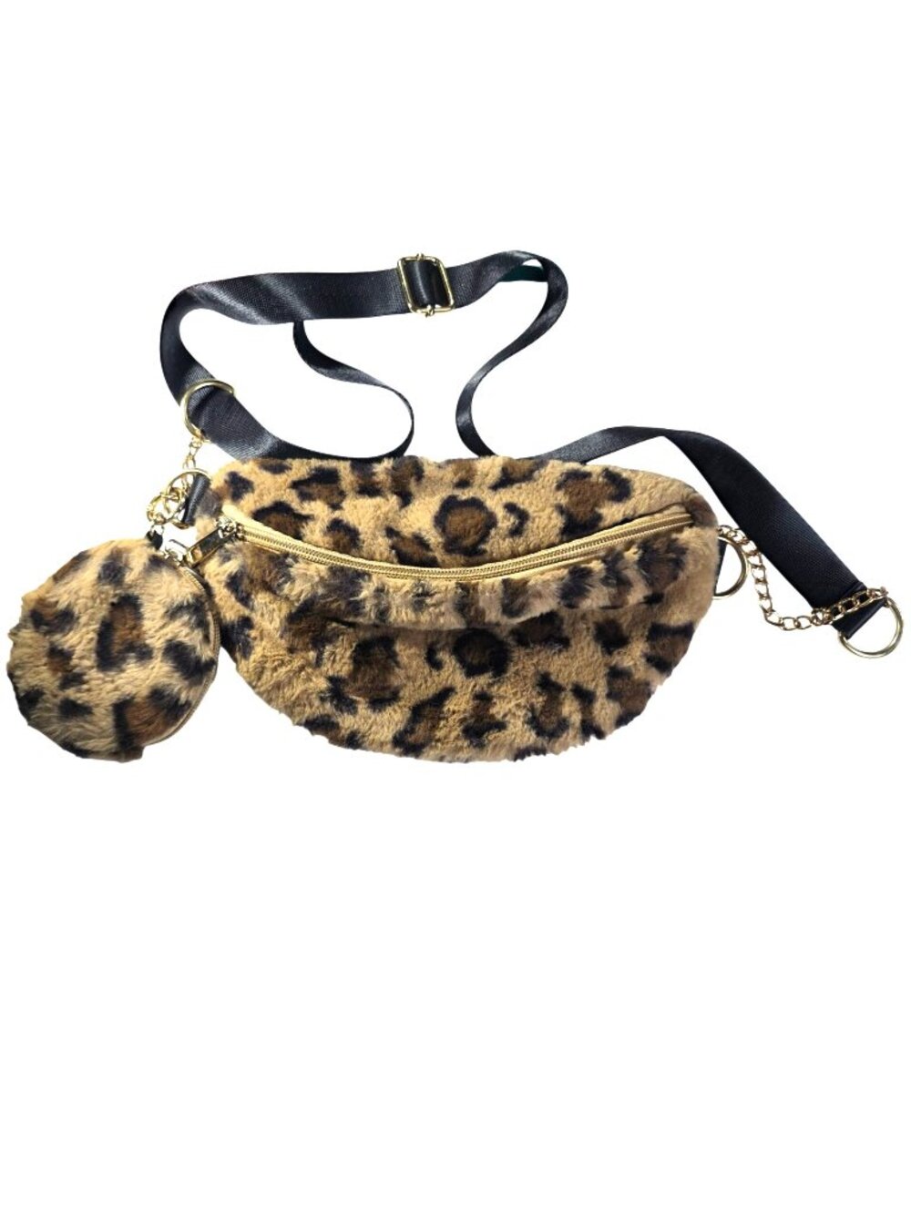 Leopard Print Faux Fur Fanny Pack Adjustable Strap Coin Pouch Purse Bag